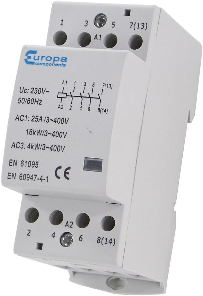 Europa Components EUC2-25-4NCP-AZ Modular Contactor 4 Pole N/C 25A 230V AC Coil, Multi-Colour