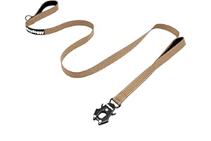 HEYDOGGY Strong Heavy Duty Dog Leash - 5ft Reflective Nylon Training Leash with Soft Padded Double Handle & Auto Lock Frog Clip - Safety Traffic Control for Large Medium Small Dogs No Pull Walk Khaki,5ft
