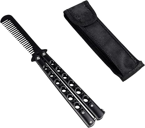 Amazon Lanker バタフライナイフとコームナイフ トレーナー レインボーメタル 練習用バリソン スチール製 くすんだナイフ 鞘付き トレーニングナイフ 100 安全 Lancoon 武術 格闘技