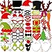 Photo Booth Props, Coxeer 50 Pcs DIY Christmas Photo Booth Reunion Props for New Year Eve Party, Dress Up Costumes with Accessories on a Stick, Mustache, Christmas Hat, Glasses, Lips, Elk Antlers