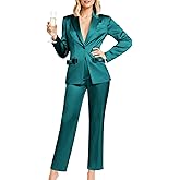 Kelyaa Women's 2 Piece Satin Suit Double Side Bows One Button Peaked Lapel Outfits Party Wedding Blazer Jackets and Pants Set
