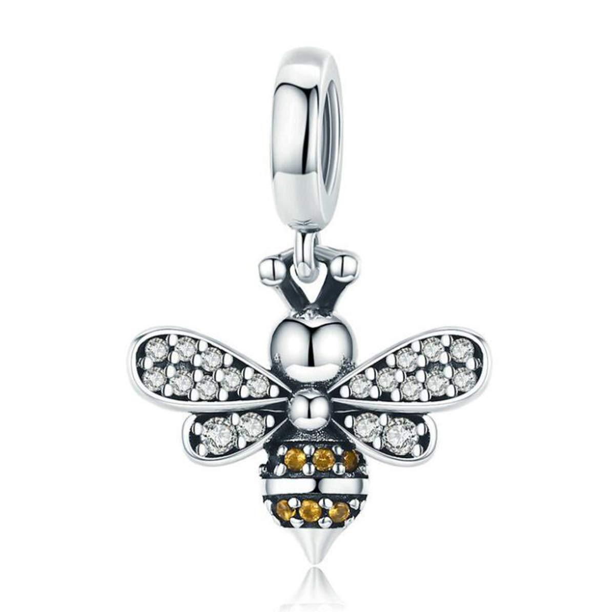 Insect Animal Charm for Necklace Honey Bee Charms With Cubic Zirconia Fits Pandora Bracelet European Charm Bracelets Girl Mom (A)