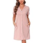 Vlazom Women's Nightgowns Short Sleeve Sleep Shirts Nightshirt V Neck Button Down Pajama Sleepwear S-XXL
