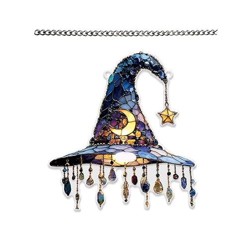 Charming Moonlight Witch Acrylic Stained Glass Window Hanging Sun Catcher Decor Stained Panel Hangings Wall Halloween Decor, for Friends and Family