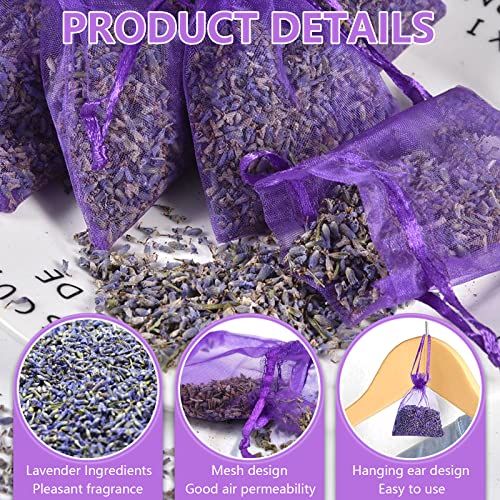 Lavender Sachets, 12 Packs Dried Lavendar Flower Sachets, Sachets Dried Lavender Lasting Dry Flowers Sachets Bulk Natural Air Freshener Fragrance Products for Drawers, Closets, Dressers, Car, Home
