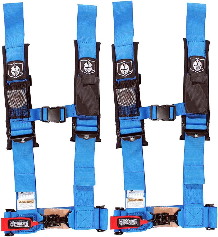 PRO ARMOR 4 POINT 2/" HARNESS SEAT BELTS PADDED PAIR BLUE W// BYPASS RZR XP TURBO