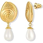 FAUTHENTICUTE Boho Fish Shell Starfish Dangle Earrings For Women Statement Long Seashell Pearl Drop Earrings Summer Beach Jewelry