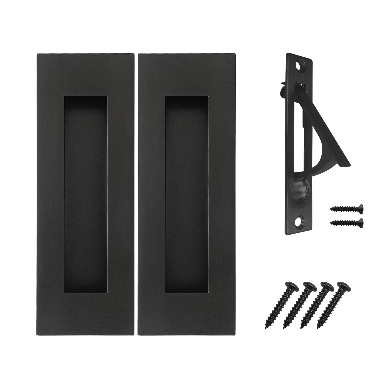 Photo 1 of senharvest Pocket Door Pull and Edge Pull Matte Black Set, 6Inch Handles Hardware Latch,Recessed Finger Flush Pulls,for Closet,Sliding,Barn Door