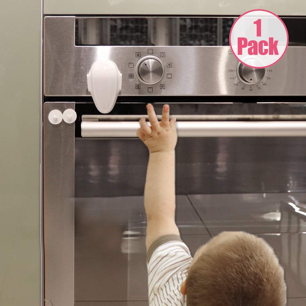 Photo 1 of EUDEMON 1 Pack Childproof Oven Door Lock, Oven Front Lock Easy to Install & Heat-Resistant Material no Tools Need or Drill (White)(ONLY for Flat Surface)