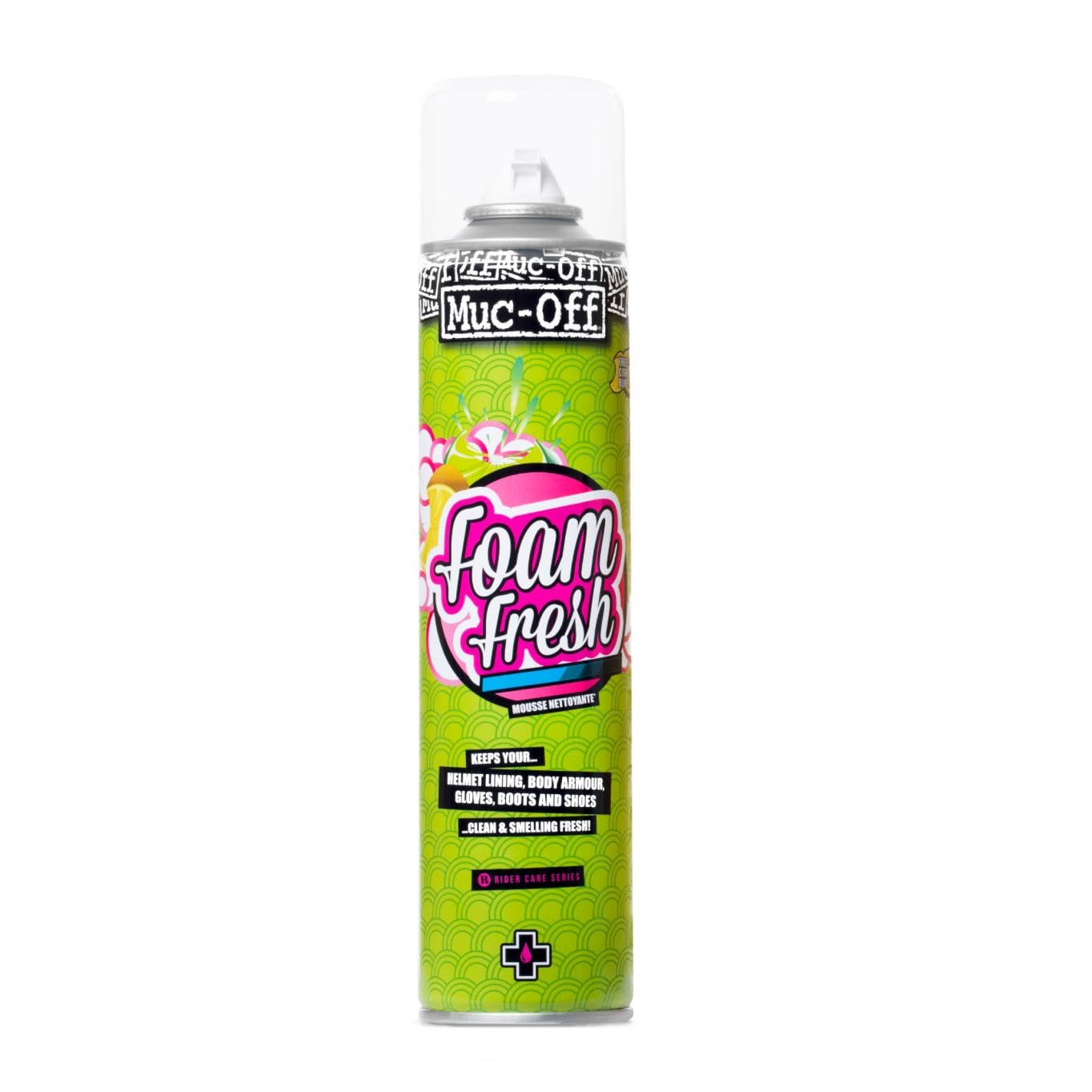 Muc-Off Foam Fresh-Schaum, 400 ml - Schäumendes Sofort Reinigungsmittel mit Zitrusduft – Geeignet für Motorradhelm Futter, Motorradhandschuhe und –stiefel, als Polsterreiniger