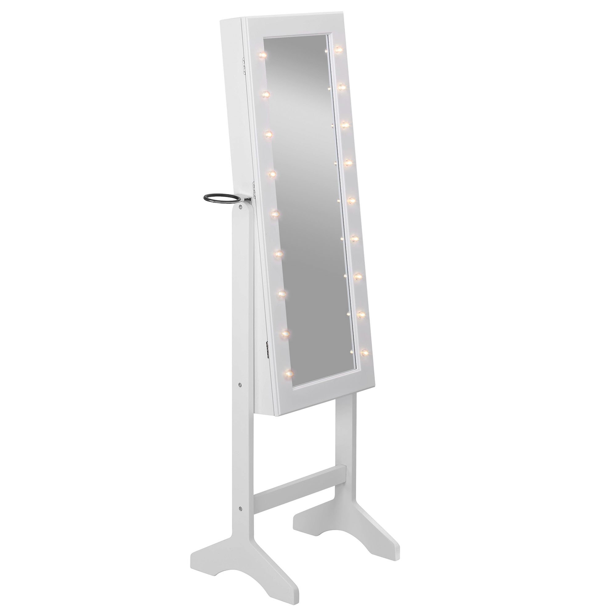 Beautify Mirrored Jewelry Armoire with LED Lights Floor Standing Organizer with