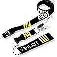 MELIFE Pilot Lanyard 4 Stripes for Keys with Detachable Safety Buckle Traveler Pilot Keychain Baggage Tag set