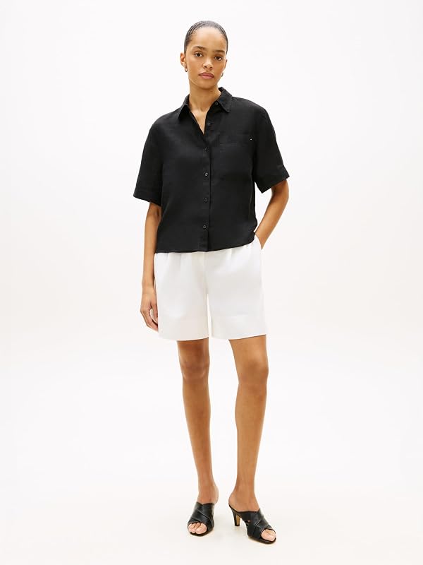 T-Shirt Ess Linen SS WW0WW48925 pour Femme, Noir, Taille M — photo 4 sur 7