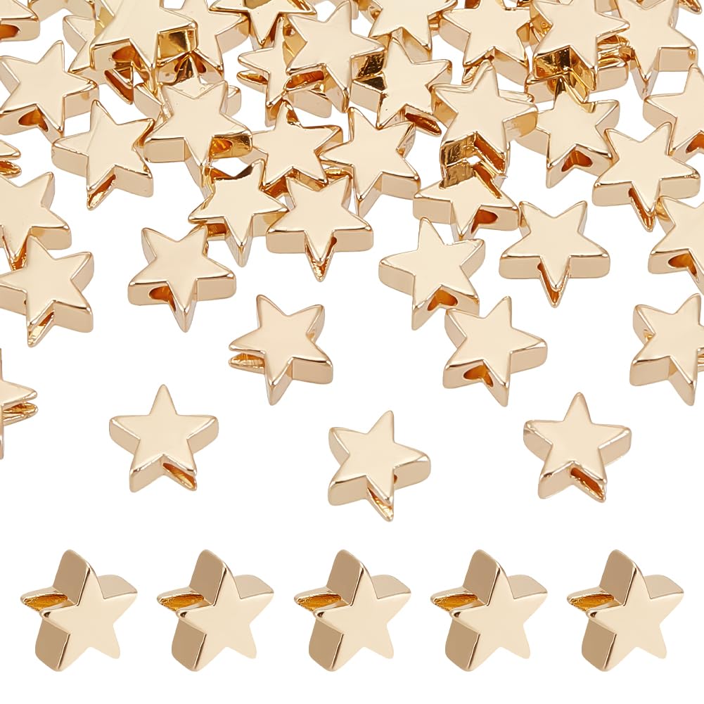 PH PandaHall 60pcs 14K Gold Plated Star Beads Spacer Beads for Wish Bracelet Making Gold Star Charms Mini Stars Embellishements for Jewellery Making Home Crafting Christmas Decoration 6mm