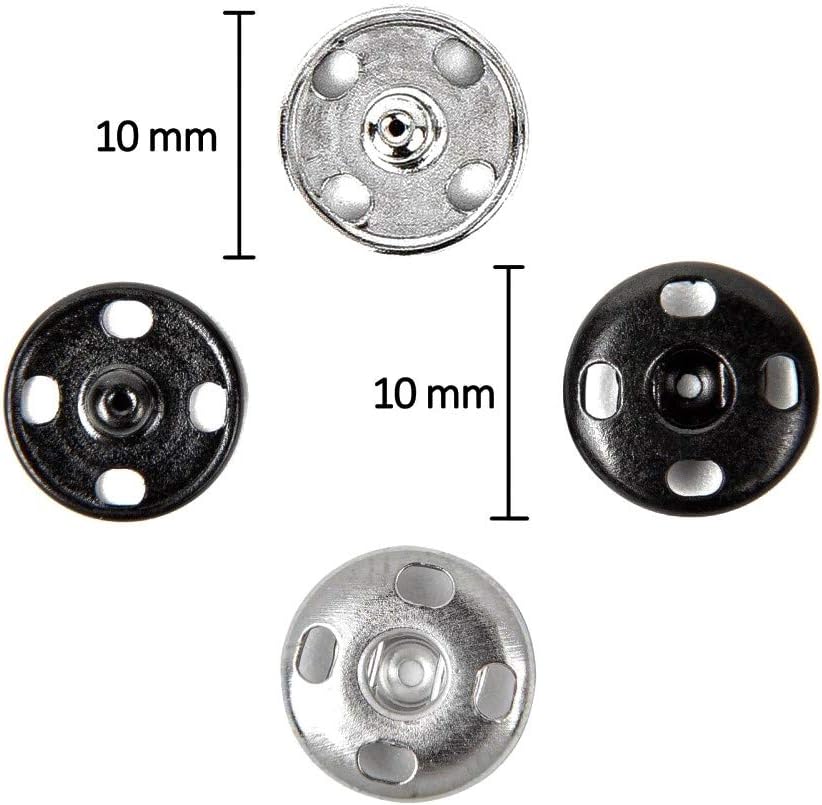 Samuay Snap Buttons for Sewing and Crafting 72 Sets in 2 Colors Black and Silver - Heavy Duty Metal Snaps for Leather Jackets, Jeans, Bags & Clothing - 10mm