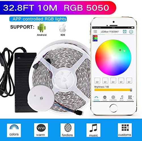 Bluetooth Smartphone App Controler Waterproof 5050 RGB Led Strip Light Kit With Multi Fuction Support Iphone Android Or Home Bedroom Garden Party (Bluetooth RGB controler&amp;5050 LED STRIP)