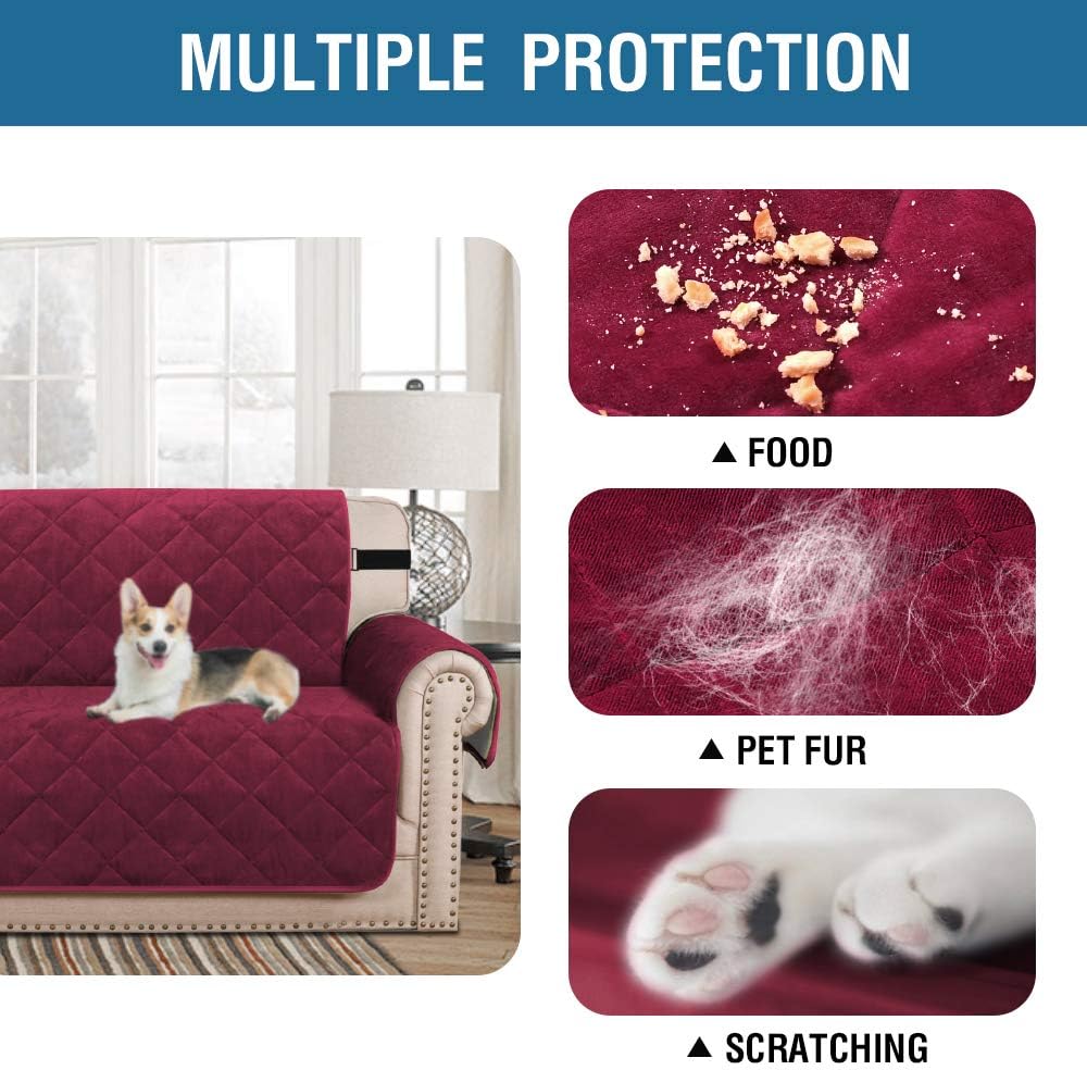 H.VERSAILTEX Thick Velvet Armchair Cover Couch Covers 1 Cushion Armchair Slipcover for Living Room Protector from Pets Dogs, Two Non-Slip Elastic Straps on Back and Base (Armchair 23", Burgundy): Kitchen & Dining