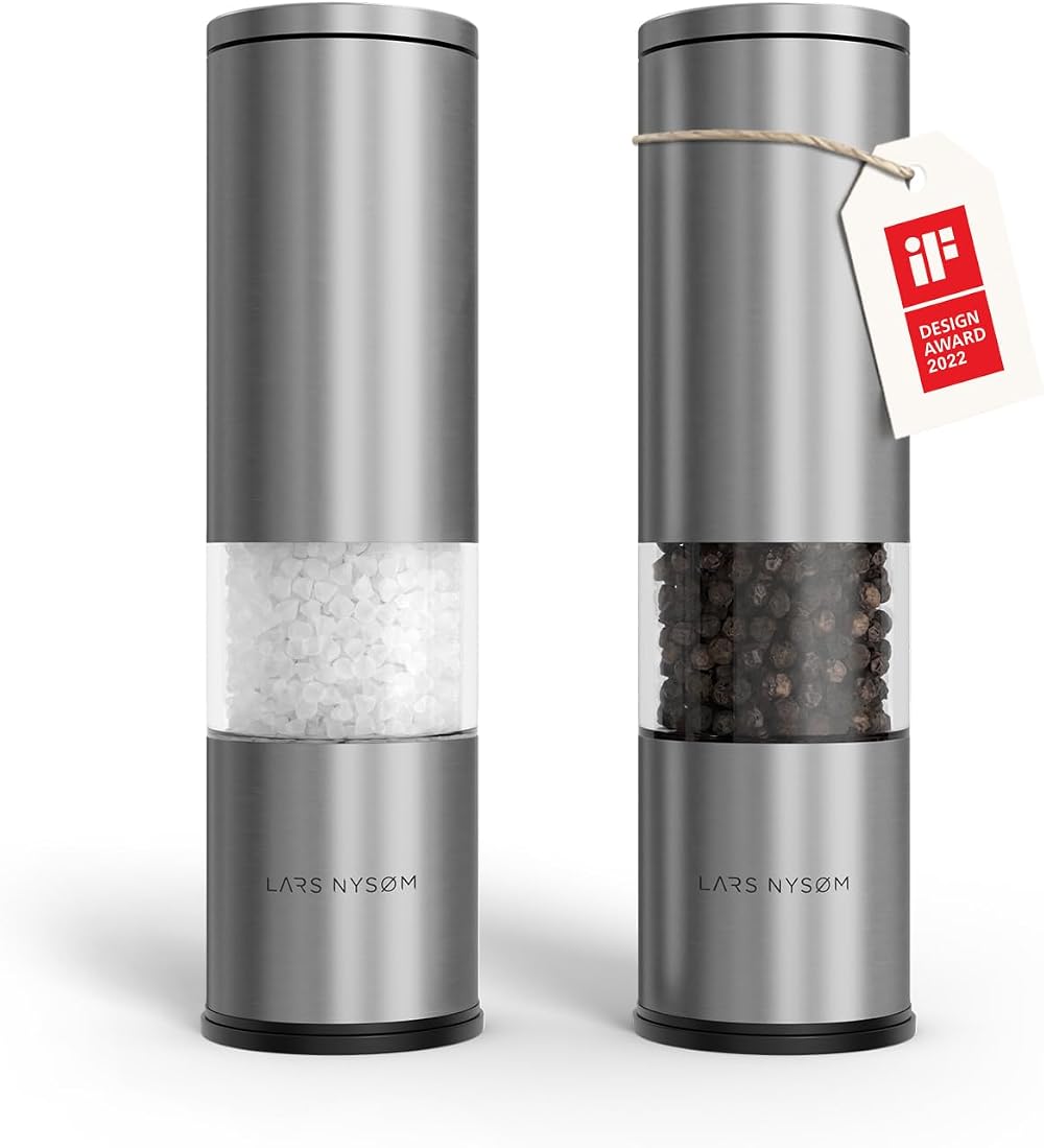 LARS NYSØM Salt and Pepper Grinder Set - Stainless Steel, Adjustable Ceramic