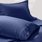 Texas Linen Co. 100% Egyptian Cotton Pillow Cases Standard/Queen Size Set of 2 - Luxury 1200 Thread Count Sateen Navy Blue Pillow Cases, Silky Soft Cotton Pillowcases Fits Standard & Queen Pillows