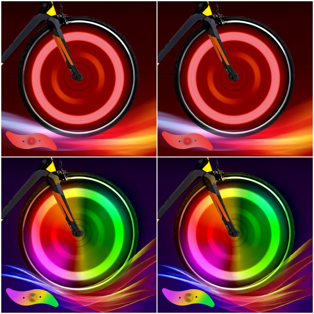 flintronic Bike Spoke Lights, 4Packs Tire Flash Lamp LED Neon Wheel Flashing Lights Cycle Lights, Waterproof 3 Blinking Modes, Bike Accessories for Adults and Kids (2Colorful+2Red)