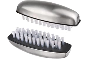 2 Pieces Nail Brushes for Cleaning, Beomeen Stainless Steel Fingernail Cleaner, Hand Nail Toes Cleaning and Scrubbing Brushes, Pedicure Nail Scrubber Non-Slip for Kitchen, Men & Mechanics