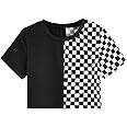 SweatyRocks Women's Short Sleeve Round Neck Colorblock Stripe Tee Shirt Crop Top