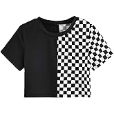 SweatyRocks Women's Short Sleeve Round Neck Colorblock Stripe Tee Shirt Crop Top