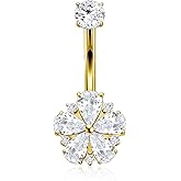 QUZIONE Titanium Belly Button Ring 14G Curved Barbell – Hypoallergenic Navel Piercing Jewelry with Multi-Texture Zircon,10mm Luxury Floating Belly Button Piercing