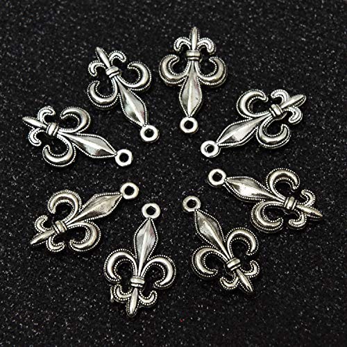 Monrocco 100 Pcs Antique Silver Fleur De Lis Charms Pendant Bulk for Bracelets Jewelry Making Crafts