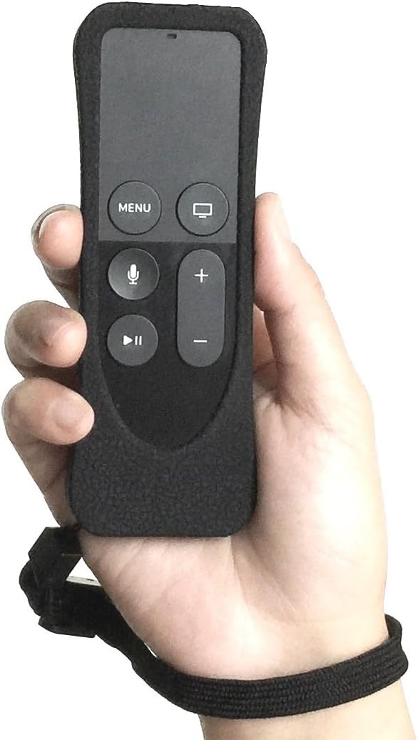 USBelieve Novel Anti-Slip Apple TV Remote Protective Cover Case with Wrist Strap/Remote Loop for New Apple TV 4th Generation Siri Remote (Black)