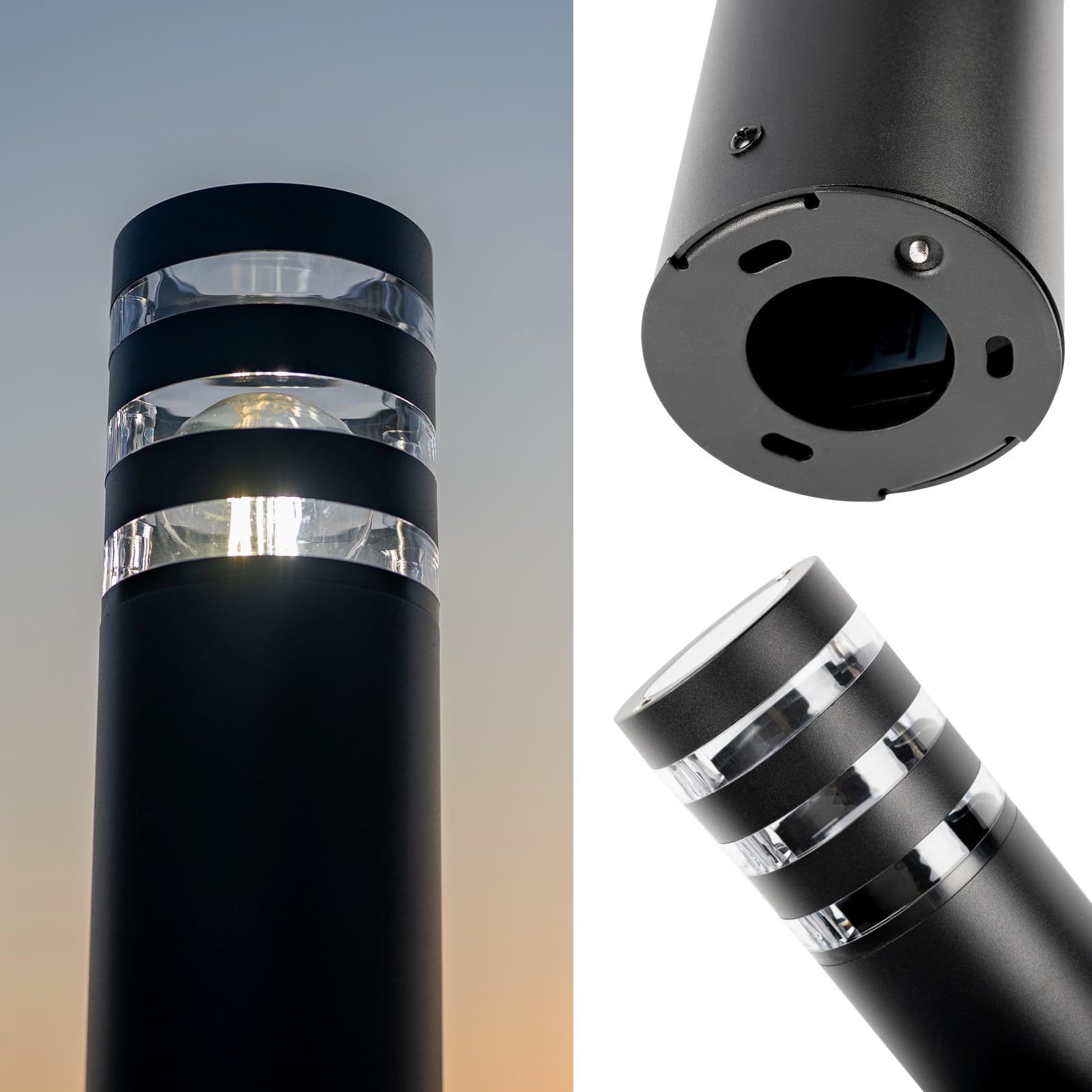Lumiled Wegeleuchte Außen 60cm E27 IP54 Schwarz Pollerleuchte Außenleuchte 8