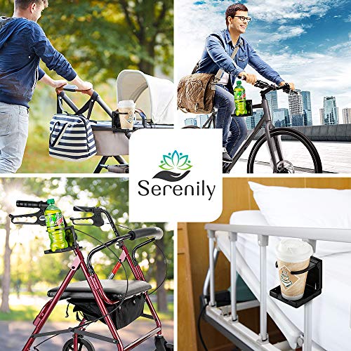 Serenily Universal Drinking Cup Holder - Portable Tumbler Beverage Bracket - No Spill with Secured Angled for Strollers Walkers Bicycles & Wheelchairs