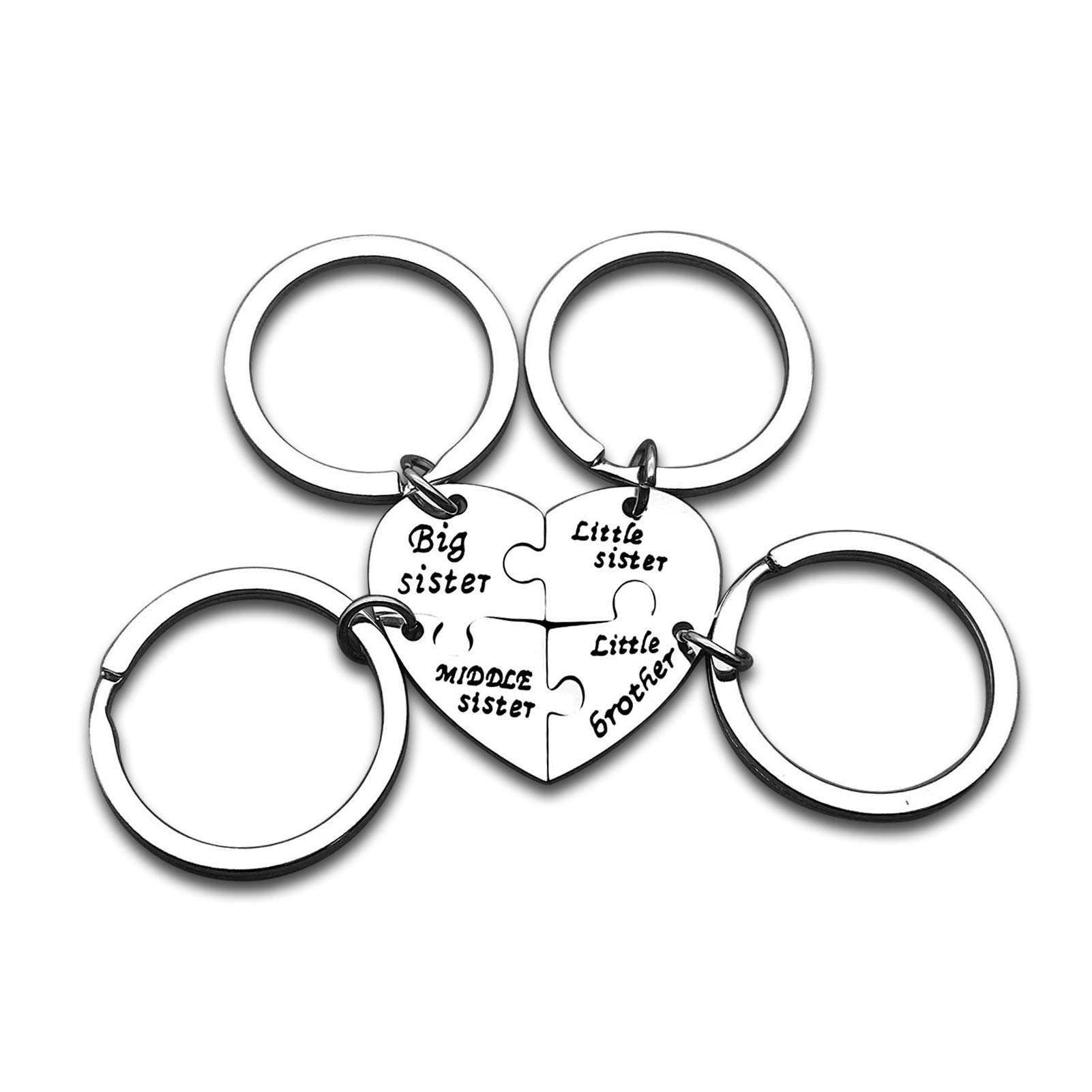 Ximalun Sister Brother Keyring Gifts 4pcs Split Heart Matching Keyring Little Brother & Sister Christmas & Birthday Family Gifts
