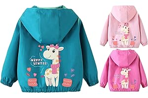 Girls Waterproof Rain Jacket Cute Giraffe Graphic Raincoat Kids Toddler Windbreak Hooded Lightweight Spring Outwear