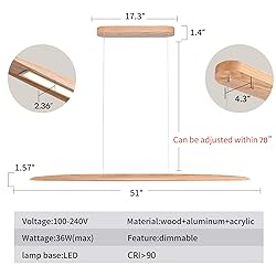 YISDESIGN 51" 36W Wood LED Linear Pendant Light