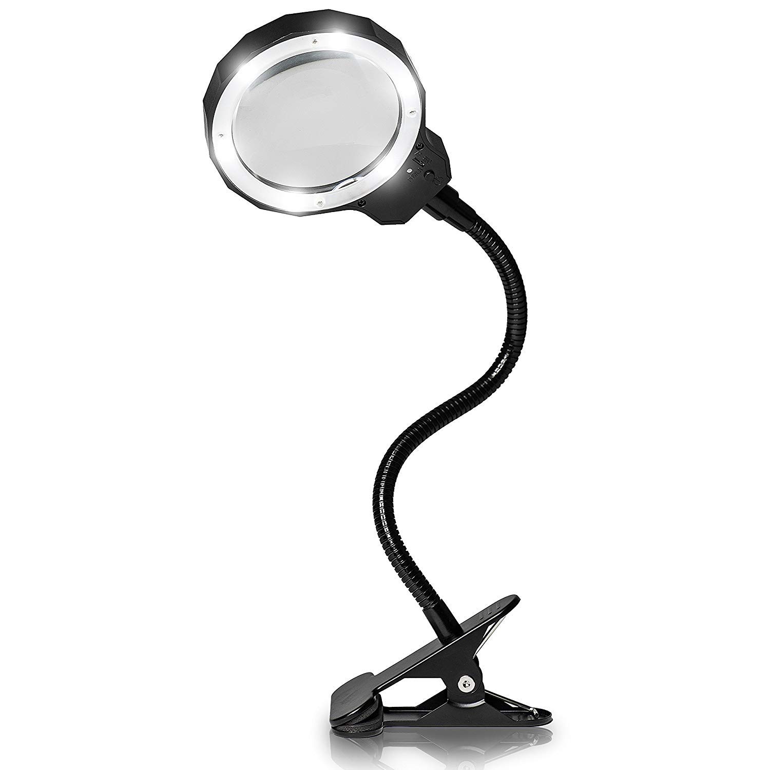 Magnifying Glass, LED 3X Magnifying Lamp USB Powered Clip On Optical Glass Magnifier Lens with 2 Adjustable Light Settings & Metal Clamp