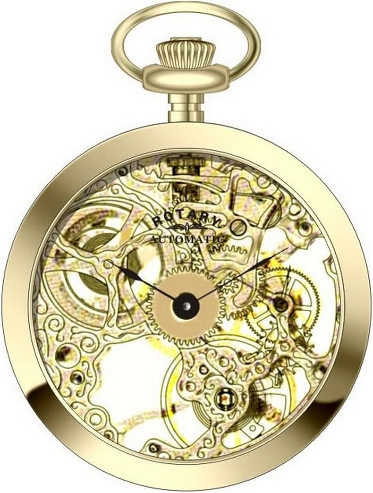 Rotary Men's Gold Automatic Mechanical Pocket Watch With Chain