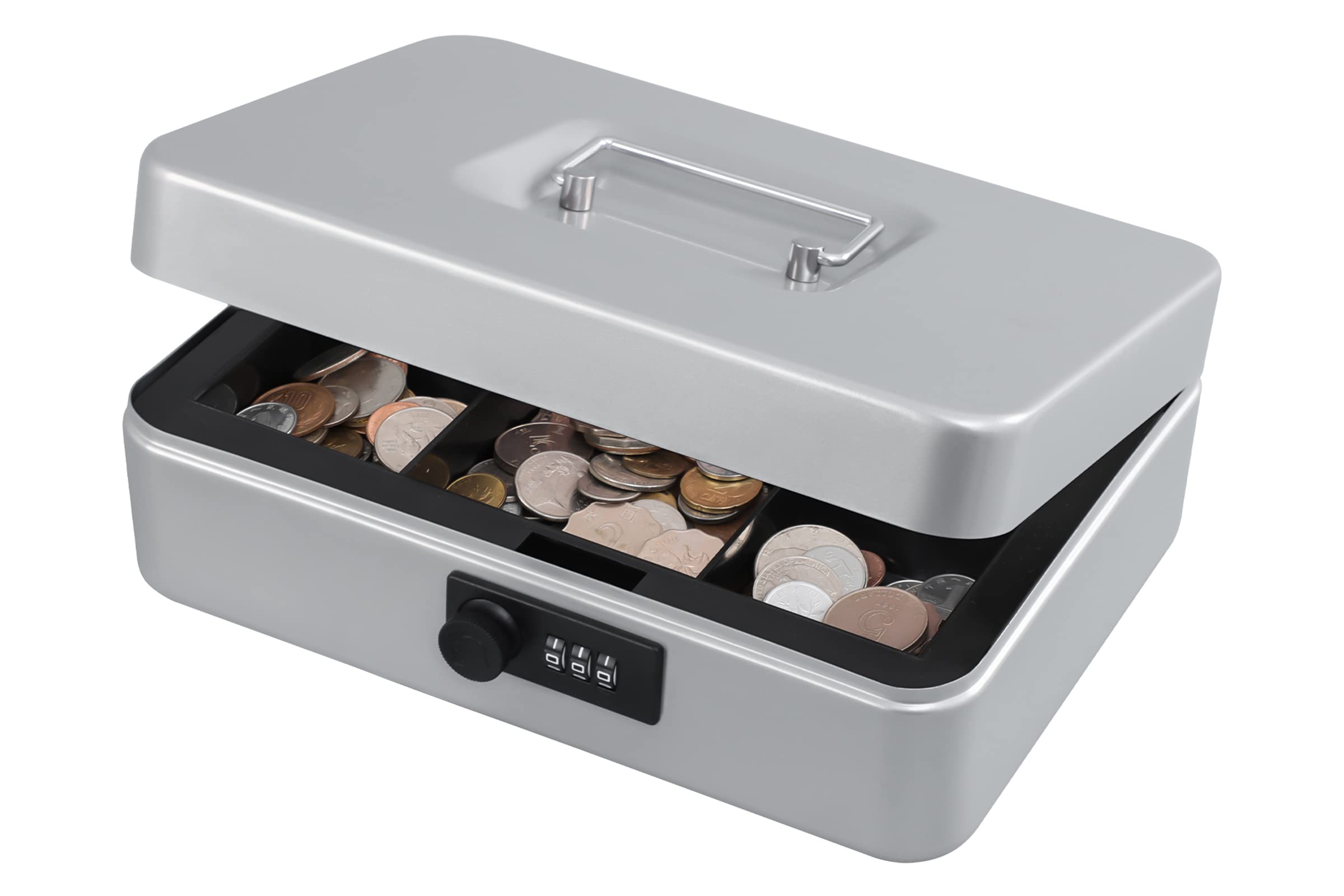 Photo 1 of **LOCKED**KYODOLED Large Cash Box with Combination Lock,Safe Metal Box for Money, Storage Lock Box with Money Tray,9.84"x 7"x 3.54" Lightgrey Large