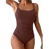 Eomenie One Piece Swimsuit for Women Tummy Control Ruched Bathing Suit Push Up Slimming Swim Suit Double Straps Swimwear