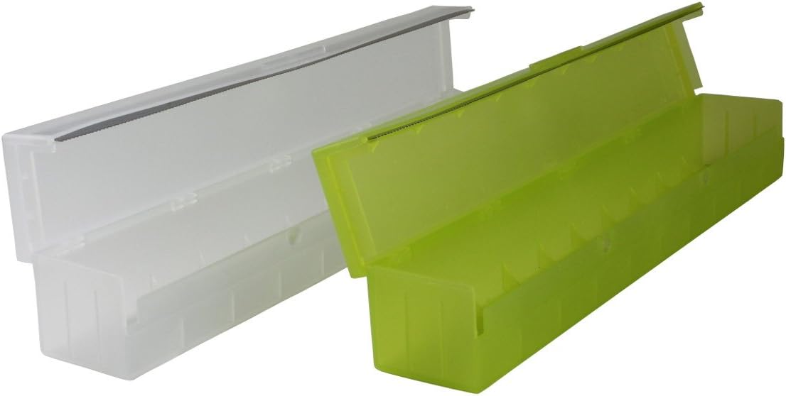 Set of 2 Kitchen Foil Holders Consisting of Two Kitchen Roll Dispensers, Foil Cutters, For Tin Foil, Baking Paper, Box in White/Transparent and Pistachio Green