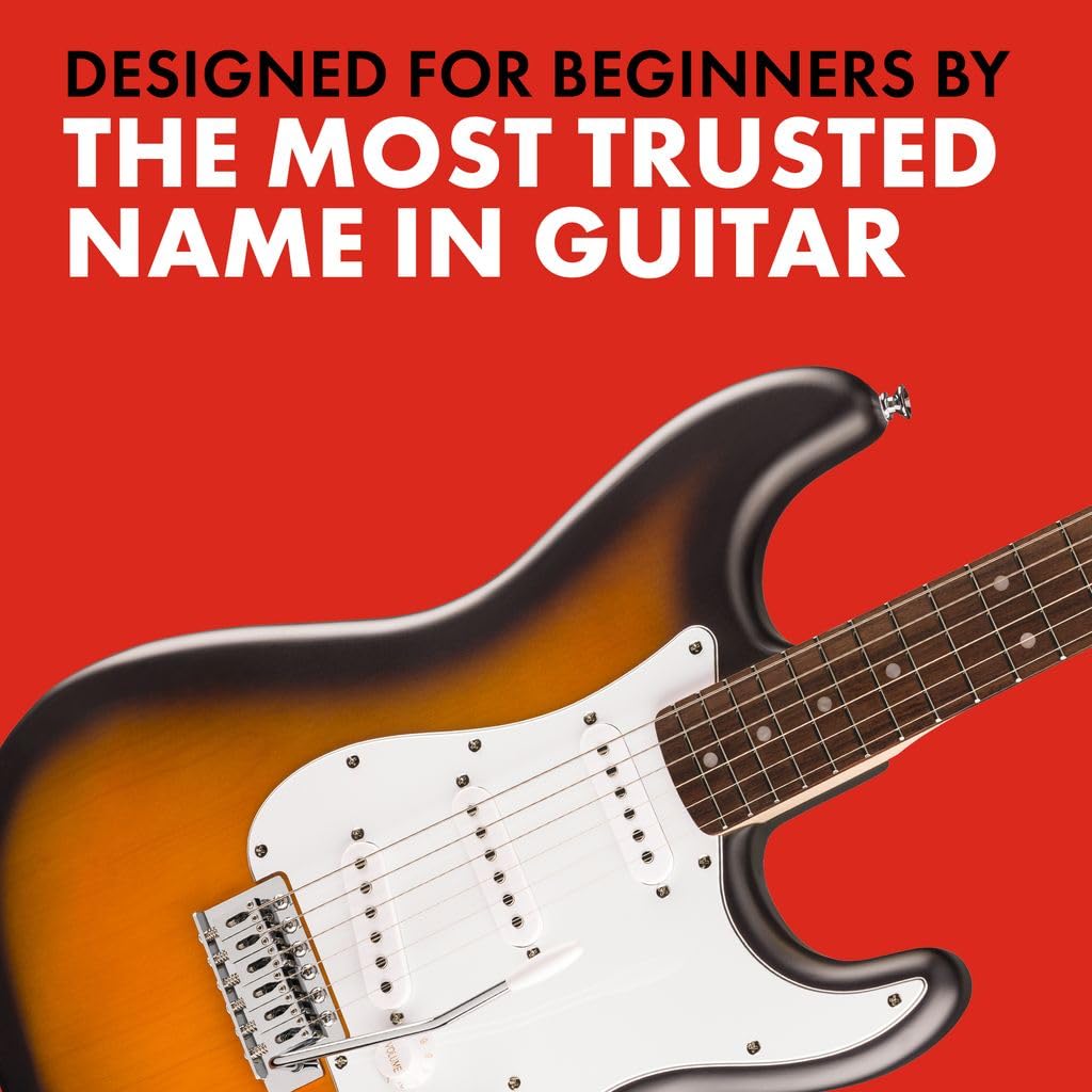 Guitarra eléctrica Fender Squier Debut Series Stratocaster, guitarra para principiantes, con garantía de 2 años, incluye lecciones gratuitas, Sunburst de 2 colores con acabado mate