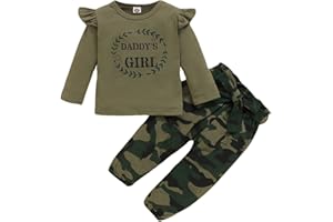 Mikrdoo Baby Girl Clothes Toddler Girl Outfits Long Sleeve Ruffle Shirt Tops Baby Camo Pants