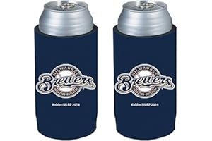 KOLDER MLB Baseball Team Logo Ultra Slim 12oz Beer Can Cooler Holder Neoprene Sleeve 2-Pack (Milwaukee Brewers)