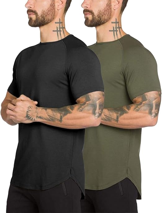 Mens Gym Workout Short Sleeve TShirt Cotton Performance Athletic