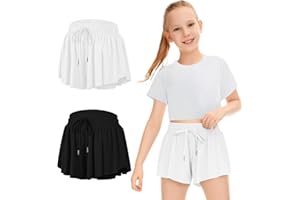 RISSCAN Girls Athletic Flowy Shorts with Pocket - 2 in 1 Butterfly Shorts for Teen Girls Youth Running Sports Spandex