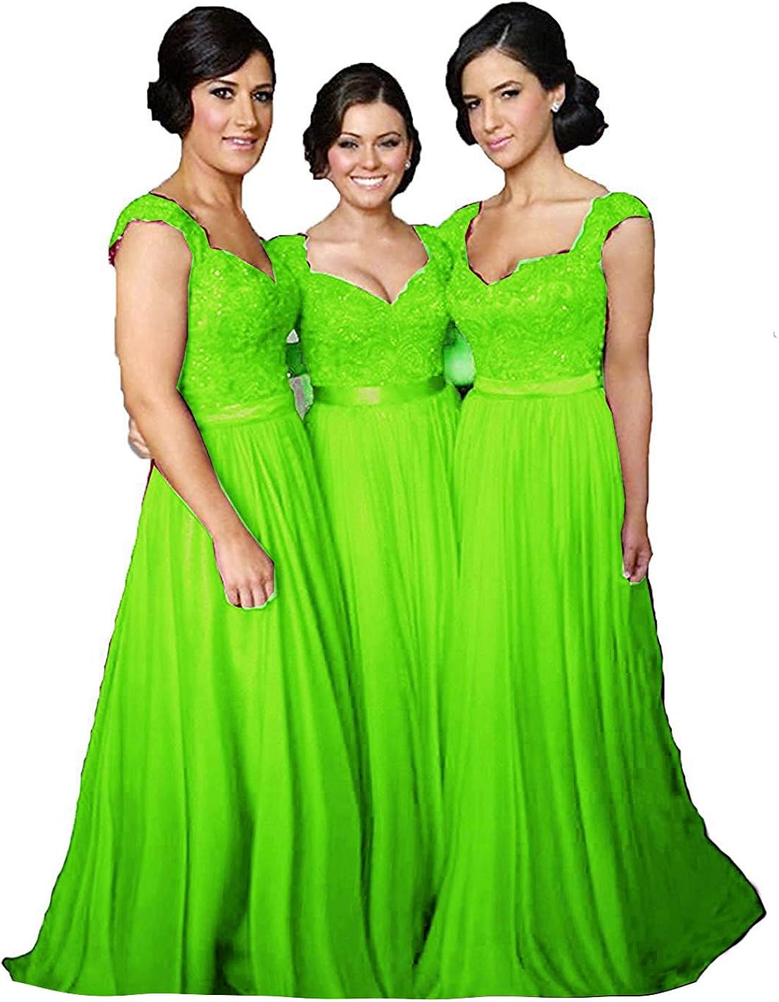 Fanciest Women' Cap Sleeve Lace Bridesmaid Dresses Long Wedding Party Gowns