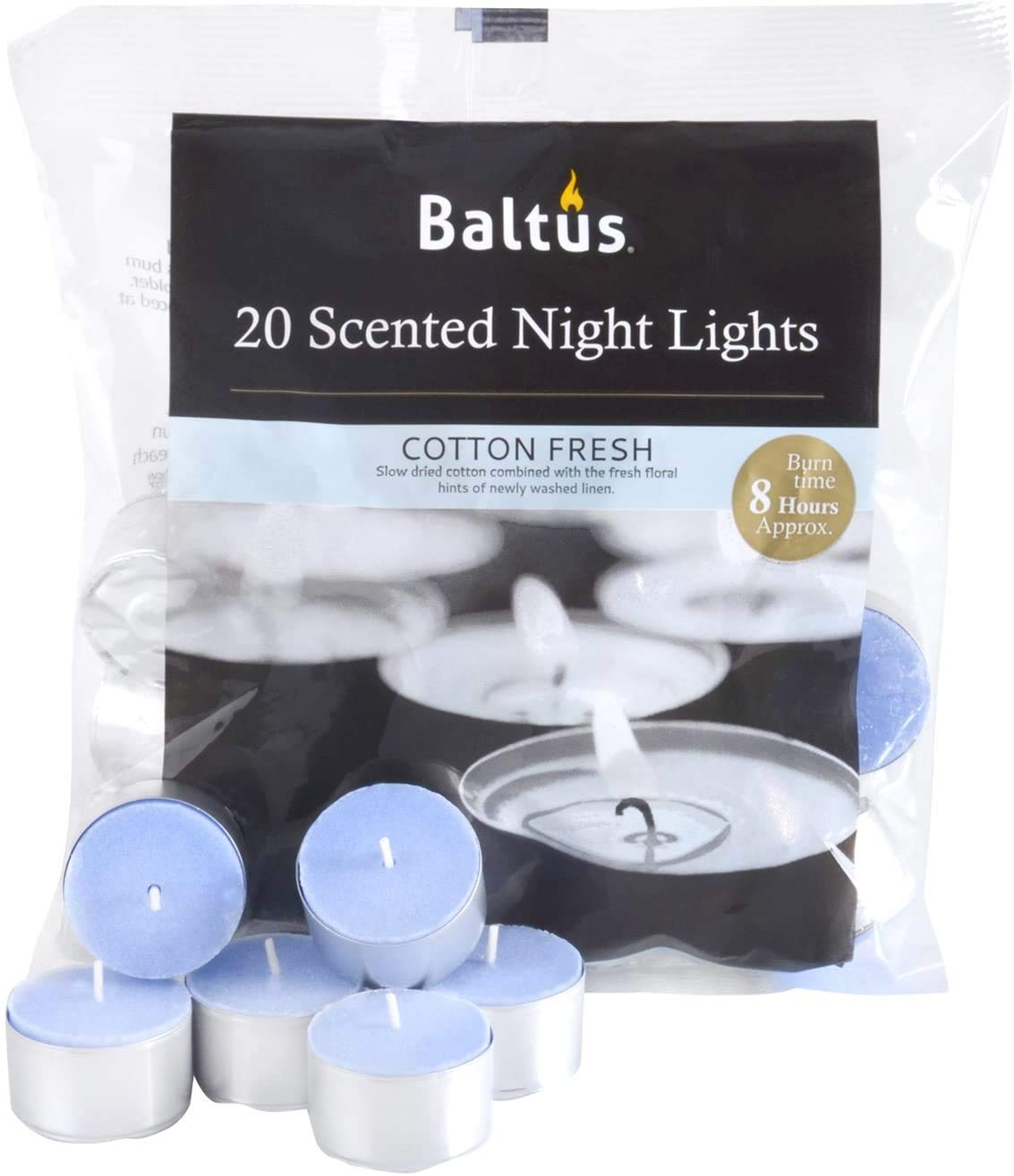 XSS Fresh Cotton Scented Night Lights Tealights Candles Baltus 20pcs 8H Burn Time