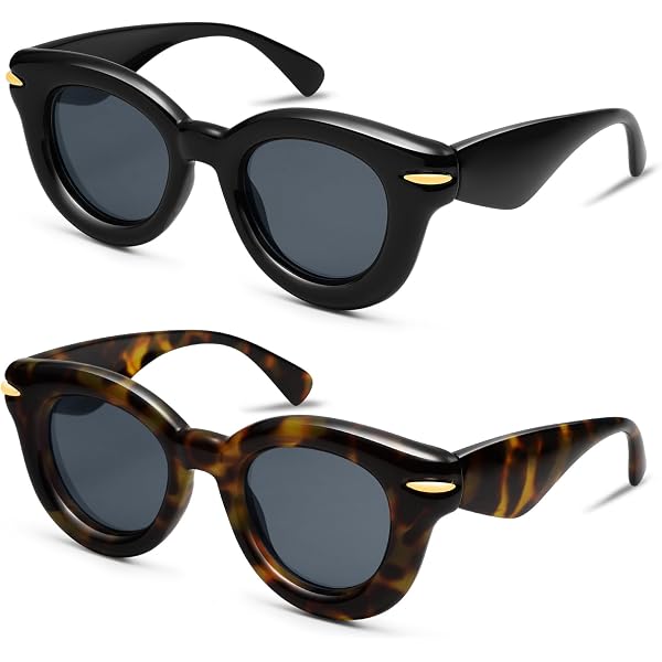 Chunky Round Sunglasses - Trendy Puffy Thick Inflated Shades Amazon.com: AIEYEZO Oversized Cat Eye Sunglasses for Women  main image 2