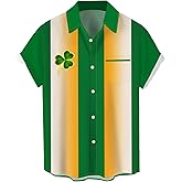 Mens 2026 ST Patricks Day Shirts Clover ST Pattys Day Funny Hat Dwarf Green Printed Short Sleeve Button Down Shirt