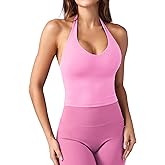 YEOREO Women's Halter Crop Top V Neck Workout Going Out Tank Top Hazel Padded Sleeveless Backless Trendy Summer Camisole